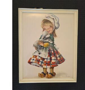 VTG Constanza Denmark Framed Folk Art Costume Illustration Cottagecore European